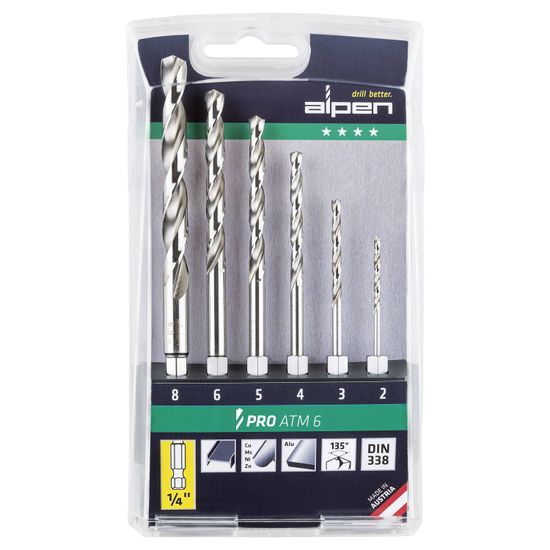 ALPEN Hex Shank Hss Pro Set 6 Piece 2 3 4 5 6 8mm